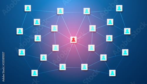 The social distancing or online connecting concept from the outbreak of the disease Coronavirus or Covid-19. Human icon link info on background. Vector illustration design.