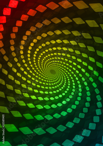Colorful squares form a spiral abstract background.