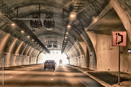 Inside car tunnel in the mountains in Israel, Middle East