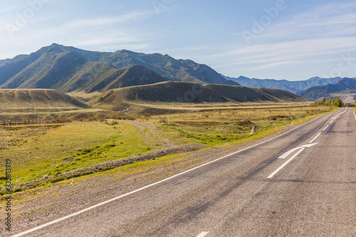 Summer in Altai Russia, road to Altai Mountains, Beautiful summer viewof Altai mountains.