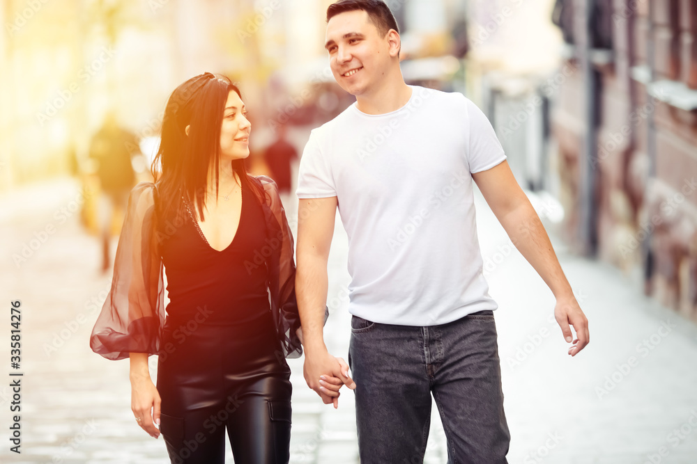 Couple having fun outdoors and exploring city