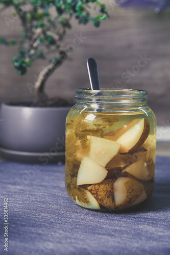 Homemade healthy canned juice from pears