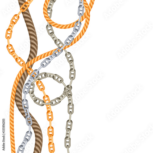 Background with old chains and ropes.