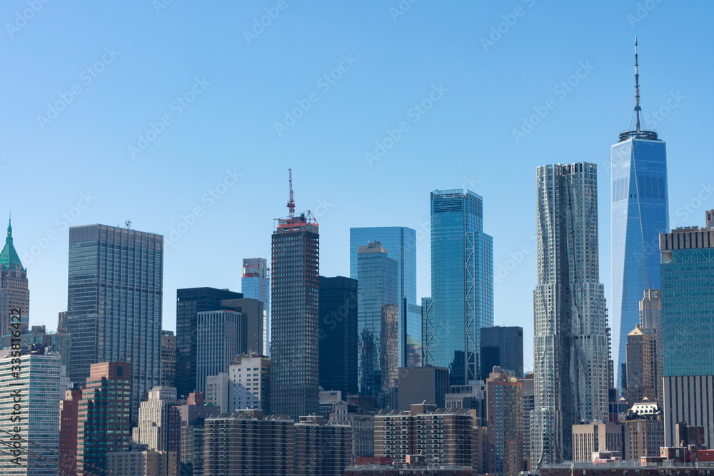 Lower Manhattan New York City Skyline Scene with a Clear Blue Sky