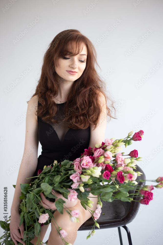 girl in black bodysuit with flowers girl in black bodysuit with flowers