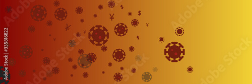 Background red yellow warning colors with viruses. Flat material design illustration.Medical science biology genetics epidemiology concept. Fighting with covid-19 global epidemic