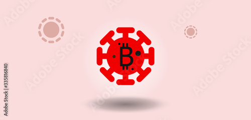 Bitcoin and virus icon. Investment planning in epidemic time.Recession and recovery in the economy.Fighting with covid-19 global epidemic.Currencies and finance concept