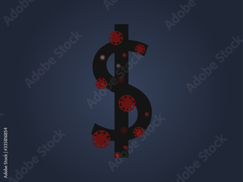 Infected us dollar and virus icon. Investment planning in epidemic time.Recession and recovery in the economy.Fighting with covid-19 global epidemic.Currencies and finance concept
