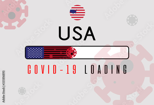 Progress loading bar with us national flag.spread of covid-19 epidemic,virus outbreak illustration.