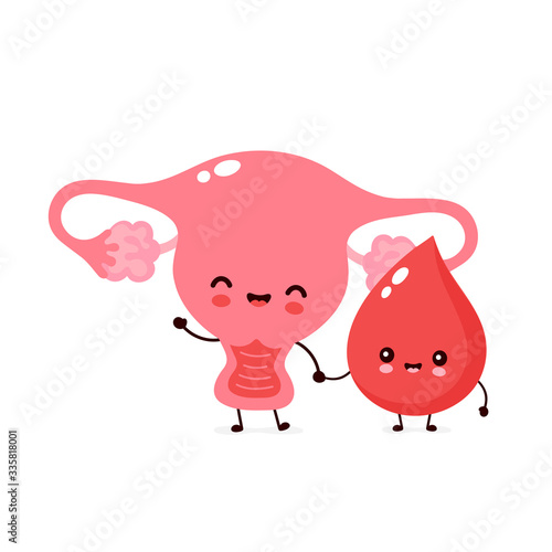 Cute happy uterus organ and blood drop