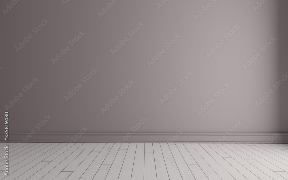 Empty room with pink wall and white wooden floor 3D rendering