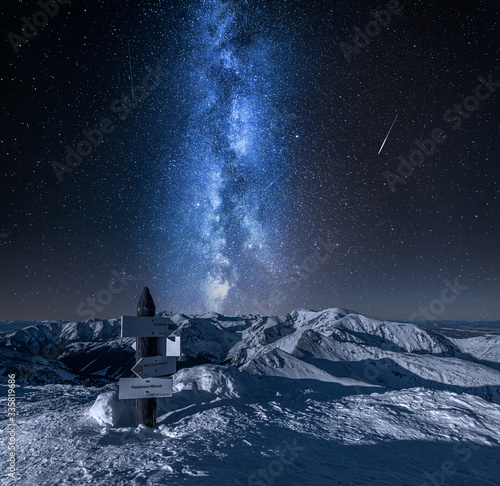 Fototapeta Naklejka Na Ścianę i Meble -  Miky way over mountain Kasprowy Wierch in winter, Poland