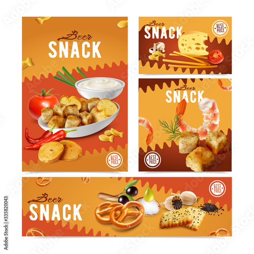 Realistic Snacks Banners Set