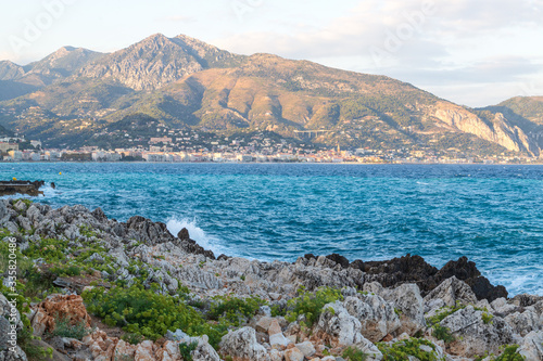 View of Menton and the Mediterranean Sea on the French Riviera