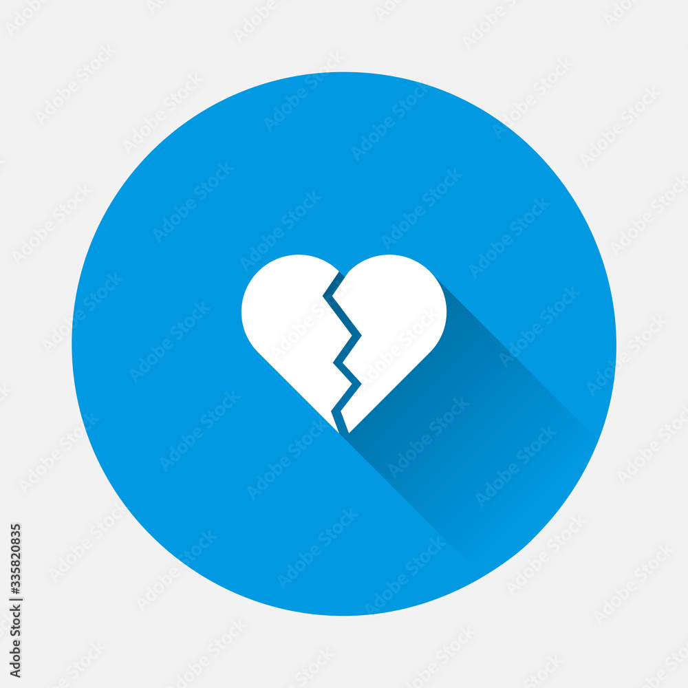 Broken heart vector icon on blue background. Flat image with long shadow. Broken heart vector icon on blue background. Flat image with long shadow.