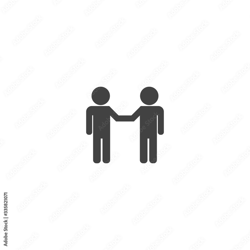 Vector icon two people businessman greet on white isolated background.