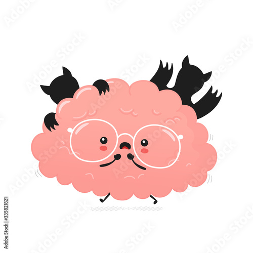 Cute scared human brain. Vector