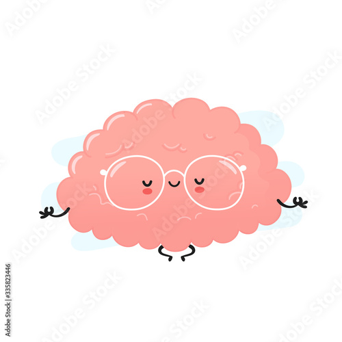 Cute human brain meditate. Vector 