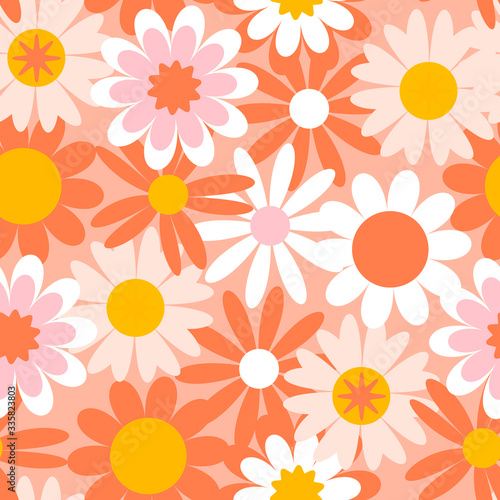 Seamless pattern with cute flowers, vector. Spring and summer floral background