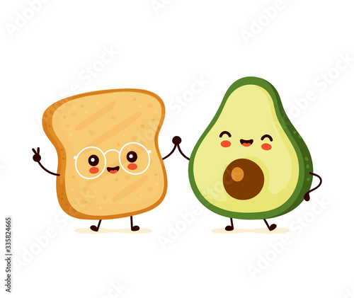 Cute happy funny toast and avocado
