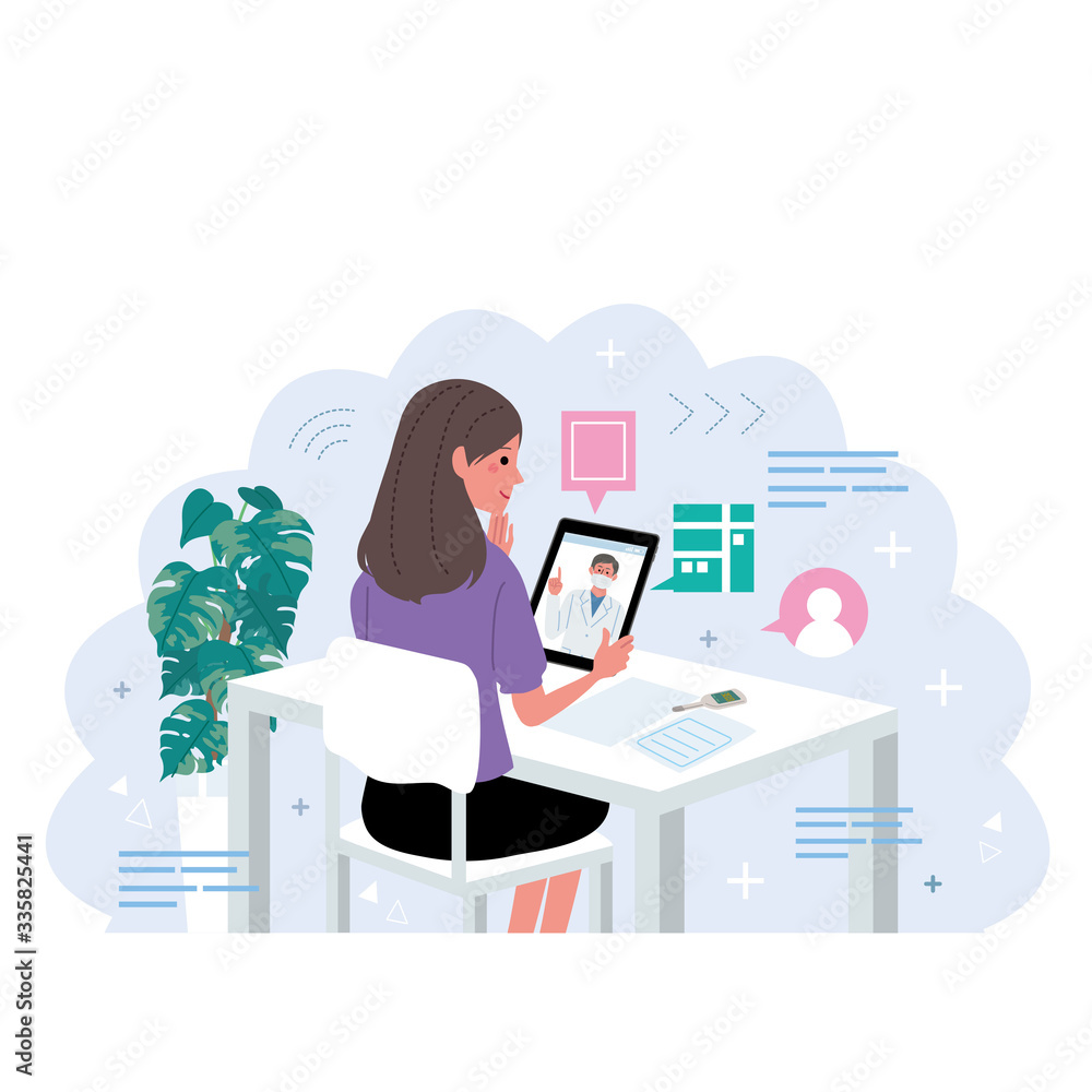 オンライン診療 医師 患者 コロナウイルス 感染予防 イラスト セット Stock Vector Adobe Stock