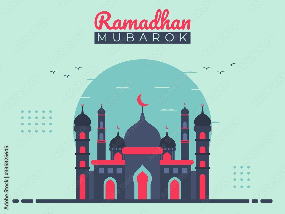 illustration vector graphic of mosque islamic background, perfect for greeting card, banner, flyer, web, ramadhan month. flat design style