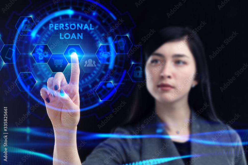 Business, Technology, Internet and network concept. Young businessman working on a virtual screen of the future and sees the inscription: Personal loan Business, Technology, Internet and network concept. Young businessman working on a virtual screen of the future and sees the inscription: Personal loan