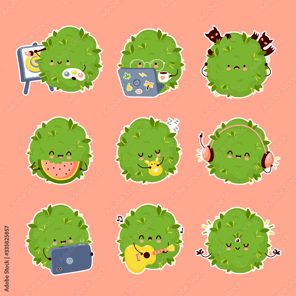 Cute weed marijuana bud set collection Stock Vector | Adobe Stock