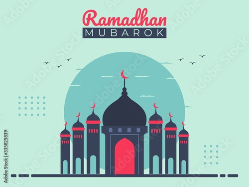 illustration vector graphic of mosque islamic background, perfect for greeting card, banner, flyer, web, ramadhan month. flat design style