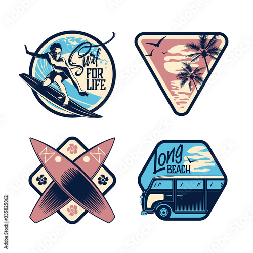 Surfing Hand Drawn Emblems