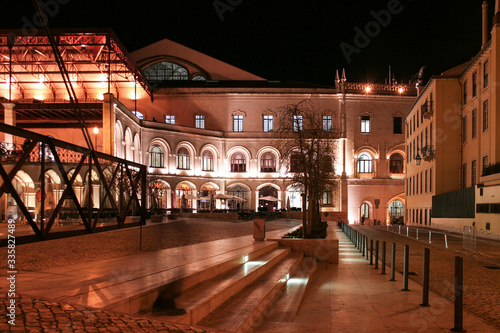 Rossio station in the night, Lisbon, Portugal