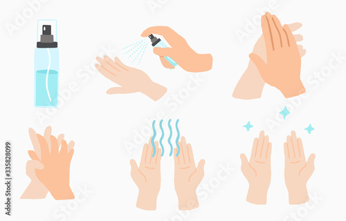 How to wash your hand step by step to prevent the spread of bacteria, coronavirus.Vector illustration for poster.Editable element