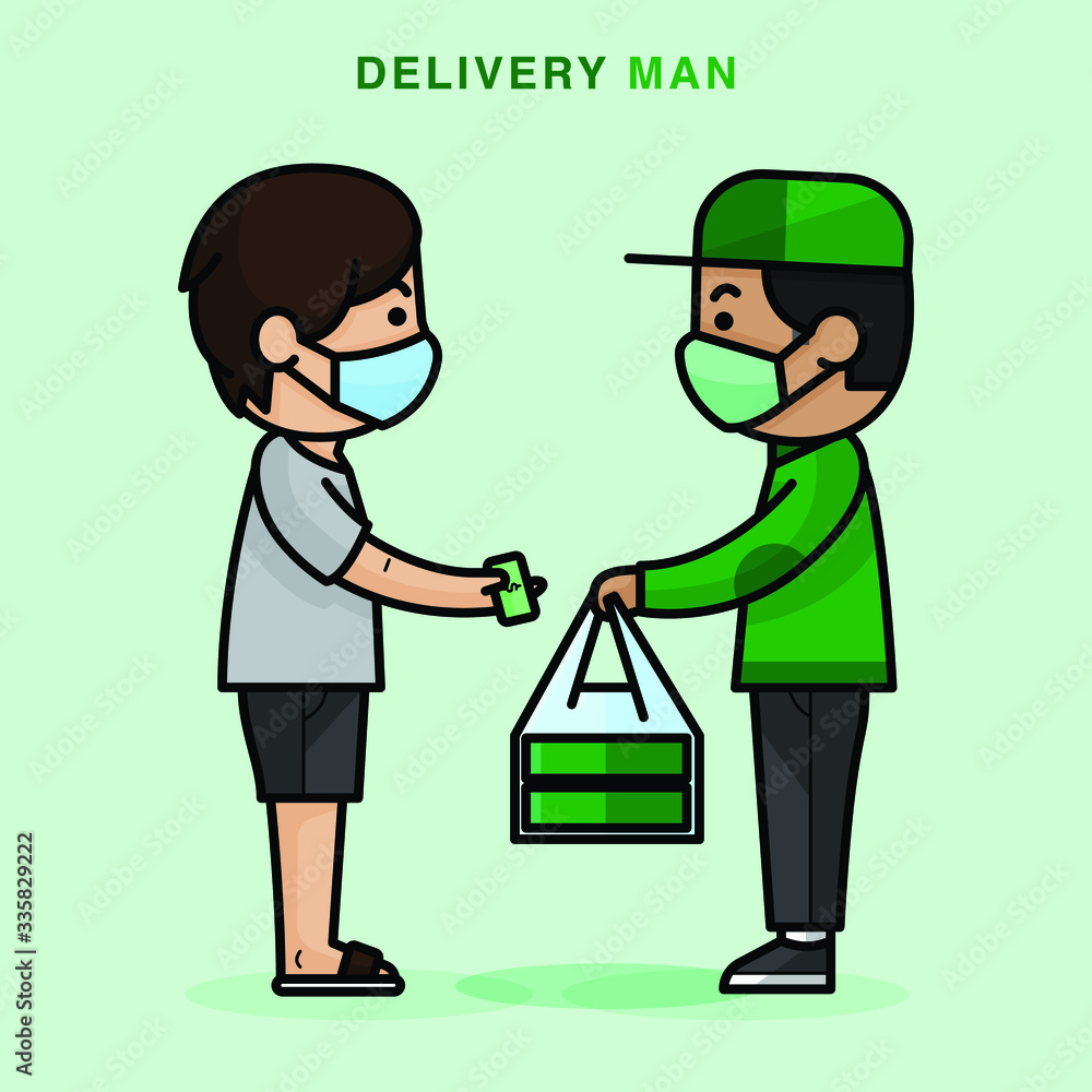 Delivery staff delivering food to customers. Delivery man vector design.