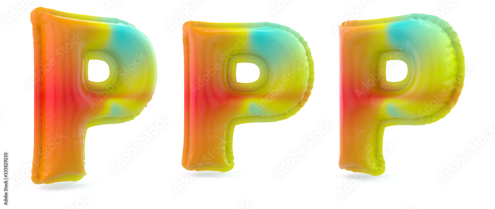 Naklejka premium Capital letter P. Uppercase. Inflatable multicolor balloon on background. 3D