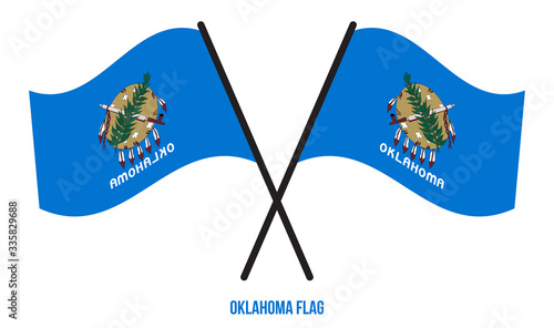 Two Crossed Waving Oklahoma Flag On Isolated White Background.