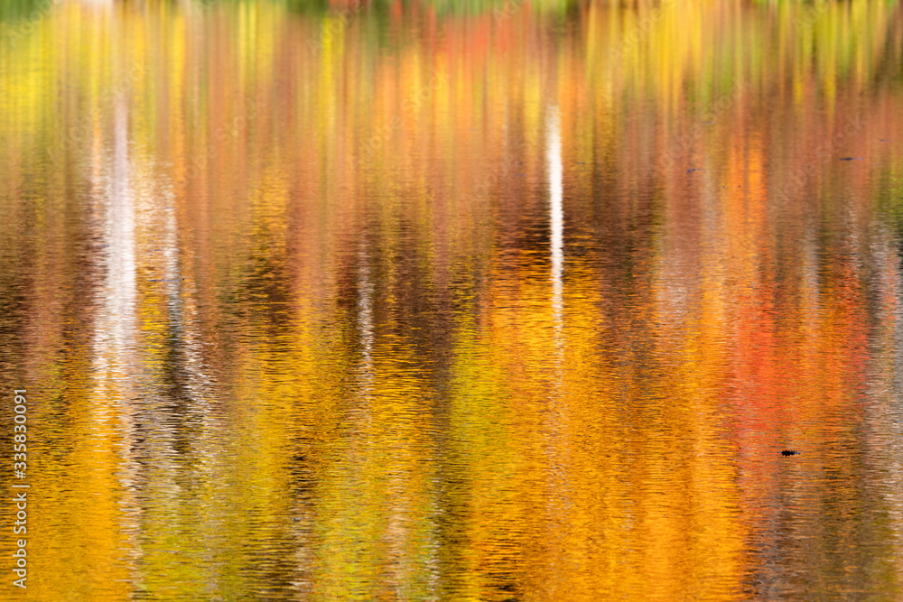 The beauty of the lake surface reflected in autumn colors The beauty of the lake surface reflected in autumn colors