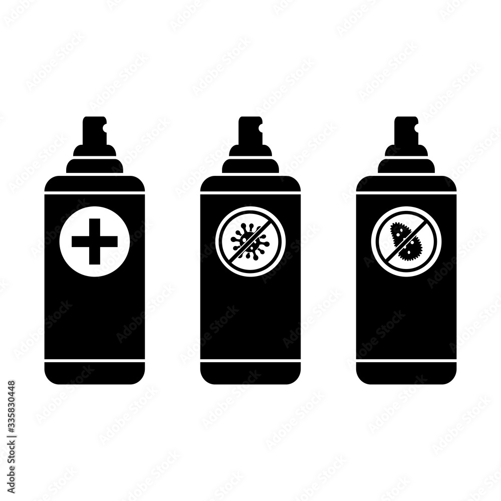 Antiseptic spray, antibacterial hand sanitizer bottle, medical hygiene vector icon set Antiseptic spray, antibacterial hand sanitizer bottle, medical hygiene vector icon set