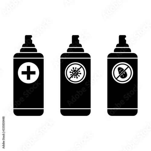 Antiseptic spray, antibacterial hand sanitizer bottle, medical hygiene vector icon set