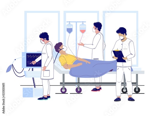Hospital corona virus treatment, vector flat illustration