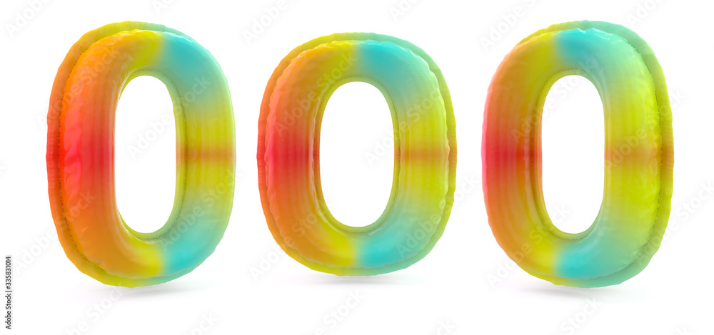 Number 0. Digital sign. Inflatable multicolor balloon on background. 3D Number 0. Digital sign. Inflatable multicolor balloon on background. 3D