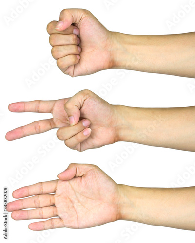 Male hand gesture and sign collection isolated on white background, Hand signals 