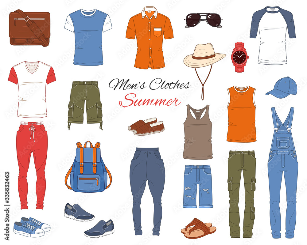 Men's Fashion set, clothes and accessories, vector illustration Stock Vector