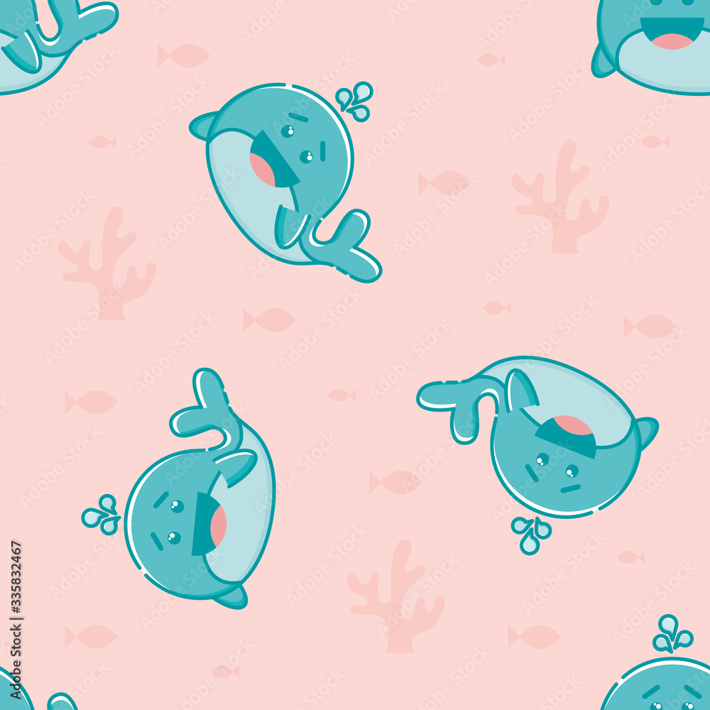 Seamless pattern with linears whales.