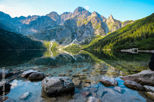 Beautiful blue lake against the backdrop of the mountains. Mountain lake. Lake in the mountains. Tatry, Poland 