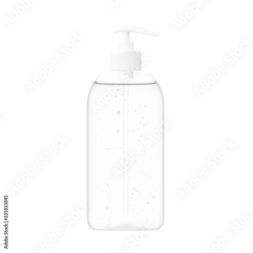 Antibacterial hand sanitizer with dispenser. Realistic vector illustration isolated on white background. Ready for use in your design. EPS10.