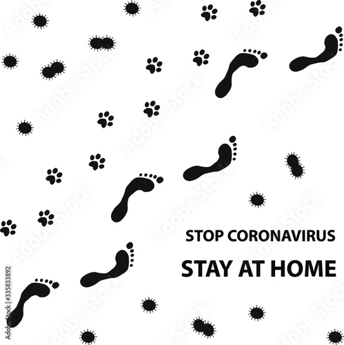 Flat illustration of man with a dog in situation coronavirus. Concept stop and No Infection coronavirus on white background. 
World protection campaign from coronavirus, COVID-19.Vector illustration