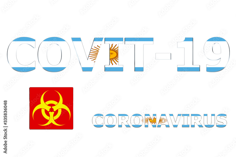 3D Flag of Argentina on a Covit-19 text background.