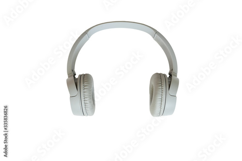 Grey headphones on a white background