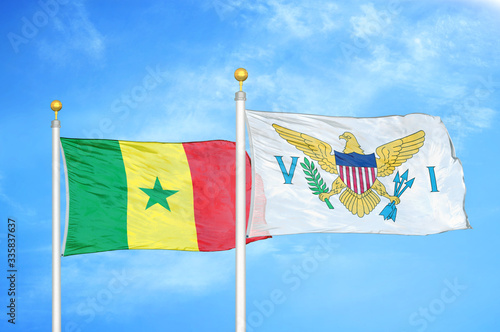 Senegal and Virgin Islands United States two flags on flagpoles and blue sky photo