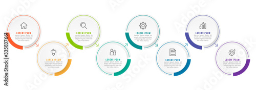 Minimal Business Infographics template. Timeline with 8 steps, options and marketing icons .Vector linear infographic with eight conected elements. Can be use for presentation.